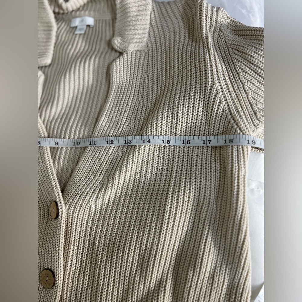 J.Jill Button Front Knit Cardigan Sweater Pockets Collar Beige Cotton Blend M - Picture 10 of 11